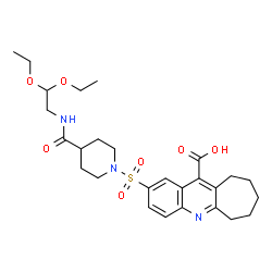 ChemSpider 2D Image | 2-({4-[(2,2-Diethoxyethyl)carbamoyl]-1-piperidinyl}sulfonyl)-7,8,9,10-tetrahydro-6H-cyclohepta[b]quinoline-11-carboxylic acid | C27H37N3O7S