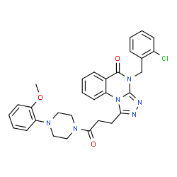ChemSpider 2D Image | 4-(2-Chlorobenzyl)-1-{3-[4-(2-methoxyphenyl)-1-piperazinyl]-3-oxopropyl}[1,2,4]triazolo[4,3-a]quinazolin-5(4H)-one | C30H29ClN6O3