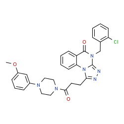 ChemSpider 2D Image | 4-(2-Chlorobenzyl)-1-{3-[4-(3-methoxyphenyl)-1-piperazinyl]-3-oxopropyl}[1,2,4]triazolo[4,3-a]quinazolin-5(4H)-one | C30H29ClN6O3