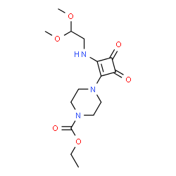 ChemSpider 2D Image | Ethyl 4-{2-[(2,2-dimethoxyethyl)amino]-3,4-dioxo-1-cyclobuten-1-yl}-1-piperazinecarboxylate | C15H23N3O6