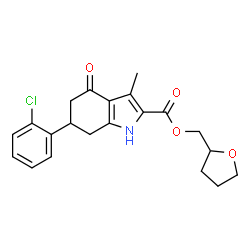ChemSpider 2D Image | Tetrahydro-2-furanylmethyl 6-(2-chlorophenyl)-3-methyl-4-oxo-4,5,6,7-tetrahydro-1H-indole-2-carboxylate | C21H22ClNO4