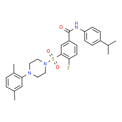 ChemSpider 2D Image | 3-{[4-(2,5-Dimethylphenyl)-1-piperazinyl]sulfonyl}-4-fluoro-N-(4-isopropylphenyl)benzamide | C28H32FN3O3S