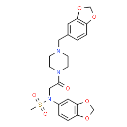 ChemSpider 2D Image | N-(1,3-Benzodioxol-5-yl)-N-{2-[4-(1,3-benzodioxol-5-ylmethyl)-1-piperazinyl]-2-oxoethyl}methanesulfonamide | C22H25N3O7S