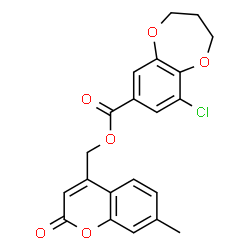 ChemSpider 2D Image | (7-Methyl-2-oxo-2H-chromen-4-yl)methyl 9-chloro-3,4-dihydro-2H-1,5-benzodioxepine-7-carboxylate | C21H17ClO6