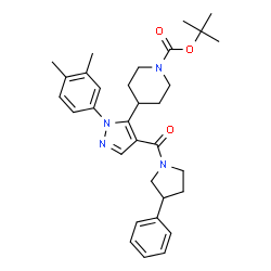 ChemSpider 2D Image | 2-Methyl-2-propanyl 4-{1-(3,4-dimethylphenyl)-4-[(3-phenyl-1-pyrrolidinyl)carbonyl]-1H-pyrazol-5-yl}-1-piperidinecarboxylate | C32H40N4O3