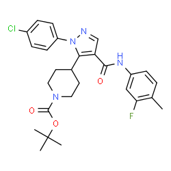 ChemSpider 2D Image | 2-Methyl-2-propanyl 4-{1-(4-chlorophenyl)-4-[(3-fluoro-4-methylphenyl)carbamoyl]-1H-pyrazol-5-yl}-1-piperidinecarboxylate | C27H30ClFN4O3