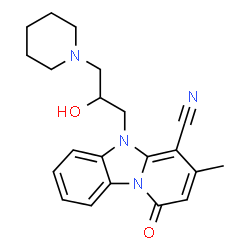 ChemSpider 2D Image | 5-[2-Hydroxy-3-(1-piperidinyl)propyl]-3-methyl-1-oxo-1,5-dihydropyrido[1,2-a]benzimidazole-4-carbonitrile | C21H24N4O2
