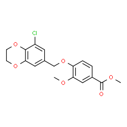 ChemSpider 2D Image | Methyl 4-[(8-chloro-2,3-dihydro-1,4-benzodioxin-6-yl)methoxy]-3-methoxybenzoate | C18H17ClO6