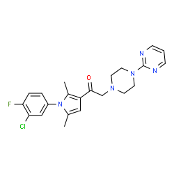 ChemSpider 2D Image | 1-[1-(3-Chloro-4-fluorophenyl)-2,5-dimethyl-1H-pyrrol-3-yl]-2-[4-(2-pyrimidinyl)-1-piperazinyl]ethanone | C22H23ClFN5O