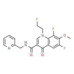 ChemSpider 2D Image | 6,8-Difluoro-1-(2-fluoroethyl)-7-methoxy-4-oxo-N-(2-pyridinylmethyl)-1,4-dihydro-3-quinolinecarboxamide | C19H16F3N3O3