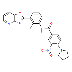 ChemSpider 2D Image | N-[2-Methyl-3-([1,3]oxazolo[4,5-b]pyridin-2-yl)phenyl]-3-nitro-4-(1-pyrrolidinyl)benzamide | C24H21N5O4