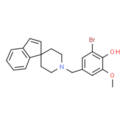 ChemSpider 2D Image | 2-Bromo-6-methoxy-4-(1'H-spiro[indene-1,4'-piperidin]-1'-ylmethyl)phenol | C21H22BrNO2