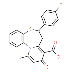 ChemSpider 2D Image | 6-(4-Fluorophenyl)-11-methyl-9-oxo-7,9-dihydro-6H-pyrido[2,1-d][1,5]benzothiazepine-8-carboxylic acid | C21H16FNO3S