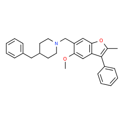 ChemSpider 2D Image | 4-Benzyl-1-[(5-methoxy-2-methyl-3-phenyl-1-benzofuran-6-yl)methyl]piperidine | C29H31NO2
