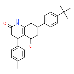 ChemSpider 2D Image | 4-(4-Methylphenyl)-7-[4-(2-methyl-2-propanyl)phenyl]-4,6,7,8-tetrahydro-2,5(1H,3H)-quinolinedione | C26H29NO2