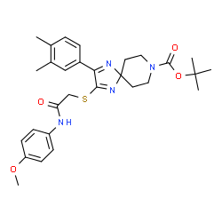 ChemSpider 2D Image | 2-Methyl-2-propanyl 2-(3,4-dimethylphenyl)-3-({2-[(4-methoxyphenyl)amino]-2-oxoethyl}sulfanyl)-1,4,8-triazaspiro[4.5]deca-1,3-diene-8-carboxylate | C29H36N4O4S