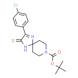 ChemSpider 2D Image | 2-Methyl-2-propanyl 2-(4-chlorophenyl)-3-thioxo-1,4,8-triazaspiro[4.5]dec-1-ene-8-carboxylate | C18H22ClN3O2S