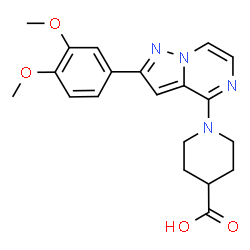 ChemSpider 2D Image | 1-[2-(3,4-Dimethoxyphenyl)pyrazolo[1,5-a]pyrazin-4-yl]-4-piperidinecarboxylic acid | C20H22N4O4