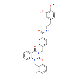 ChemSpider 2D Image | N-[2-(3,4-Dimethoxyphenyl)ethyl]-4-{[1-(2-fluorobenzyl)-2,4-dioxo-1,4-dihydro-3(2H)-quinazolinyl]methyl}benzamide | C33H30FN3O5