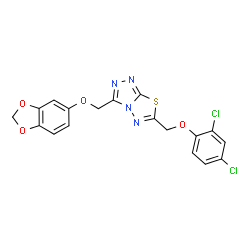 ChemSpider 2D Image | 3-[(1,3-Benzodioxol-5-yloxy)methyl]-6-[(2,4-dichlorophenoxy)methyl][1,2,4]triazolo[3,4-b][1,3,4]thiadiazole | C18H12Cl2N4O4S