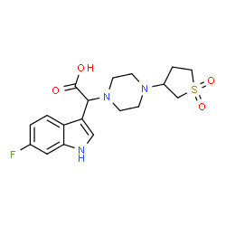 ChemSpider 2D Image | [4-(1,1-Dioxidotetrahydro-3-thiophenyl)-1-piperazinyl](6-fluoro-1H-indol-3-yl)acetic acid | C18H22FN3O4S