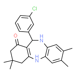 ChemSpider 2D Image | 11-(3-Chlorophenyl)-3,3,7,8-tetramethyl-2,3,4,5,10,11-hexahydro-1H-dibenzo[b,e][1,4]diazepin-1-one | C23H25ClN2O