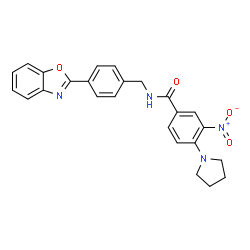 ChemSpider 2D Image | N-[4-(1,3-Benzoxazol-2-yl)benzyl]-3-nitro-4-(1-pyrrolidinyl)benzamide | C25H22N4O4