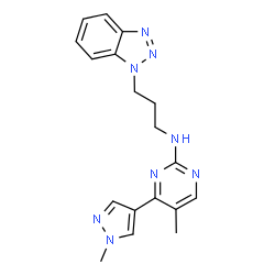 ChemSpider 2D Image | N-[3-(1H-Benzotriazol-1-yl)propyl]-5-methyl-4-(1-methyl-1H-pyrazol-4-yl)-2-pyrimidinamine | C18H20N8