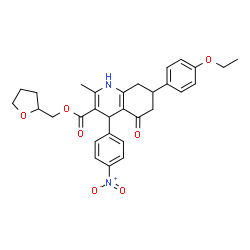 ChemSpider 2D Image | Tetrahydro-2-furanylmethyl 7-(4-ethoxyphenyl)-2-methyl-4-(4-nitrophenyl)-5-oxo-1,4,5,6,7,8-hexahydro-3-quinolinecarboxylate | C30H32N2O7