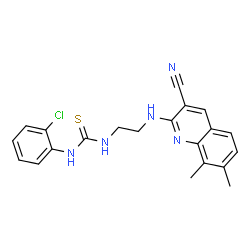 ChemSpider 2D Image | 1-(2-Chlorophenyl)-3-{2-[(3-cyano-7,8-dimethyl-2-quinolinyl)amino]ethyl}thiourea | C21H20ClN5S