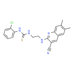 ChemSpider 2D Image | 1-(2-Chlorophenyl)-3-{2-[(3-cyano-6,7-dimethyl-2-quinolinyl)amino]ethyl}thiourea | C21H20ClN5S