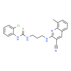 ChemSpider 2D Image | 1-(2-Chlorophenyl)-3-{3-[(3-cyano-8-methyl-2-quinolinyl)amino]propyl}thiourea | C21H20ClN5S
