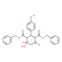 ChemSpider 2D Image | Dibenzyl 4-hydroxy-2-(4-methoxyphenyl)-4-methyl-6-oxo-1,3-cyclohexanedicarboxylate | C30H30O7