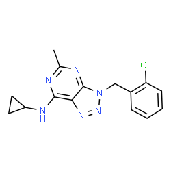 ChemSpider 2D Image | 3-(2-Chlorobenzyl)-N-cyclopropyl-5-methyl-3H-[1,2,3]triazolo[4,5-d]pyrimidin-7-amine | C15H15ClN6