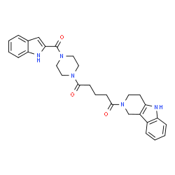 ChemSpider 2D Image | 1-[4-(1H-Indol-2-ylcarbonyl)-1-piperazinyl]-5-(1,3,4,5-tetrahydro-2H-pyrido[4,3-b]indol-2-yl)-1,5-pentanedione | C29H31N5O3