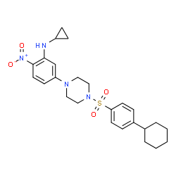 ChemSpider 2D Image | 5-{4-[(4-Cyclohexylphenyl)sulfonyl]-1-piperazinyl}-N-cyclopropyl-2-nitroaniline | C25H32N4O4S