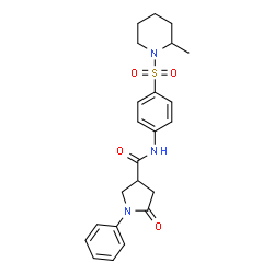 ChemSpider 2D Image | N-{4-[(2-Methyl-1-piperidinyl)sulfonyl]phenyl}-5-oxo-1-phenyl-3-pyrrolidinecarboxamide | C23H27N3O4S