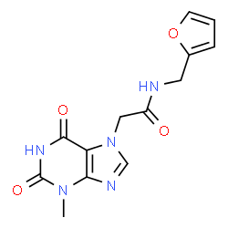 ChemSpider 2D Image | 7H-purine-7-acetamide, N-(2-furanylmethyl)-2,3-dihydro-6-hydroxy-3-methyl-2-oxo- | C13H13N5O4