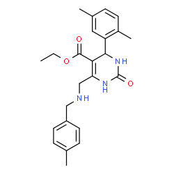 ChemSpider 2D Image | Ethyl 4-(2,5-dimethylphenyl)-6-{[(4-methylbenzyl)amino]methyl}-2-oxo-1,2,3,4-tetrahydro-5-pyrimidinecarboxylate | C24H29N3O3