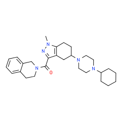 ChemSpider 2D Image | [5-(4-Cyclohexyl-1-piperazinyl)-1-methyl-4,5,6,7-tetrahydro-1H-indazol-3-yl](3,4-dihydro-2(1H)-isoquinolinyl)methanone | C28H39N5O
