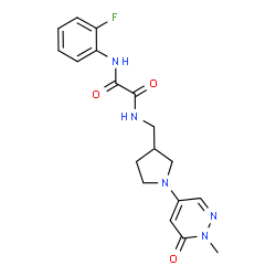 ChemSpider 2D Image | N-(2-Fluorophenyl)-N'-{[1-(1-methyl-6-oxo-1,6-dihydro-4-pyridazinyl)-3-pyrrolidinyl]methyl}ethanediamide | C18H20FN5O3