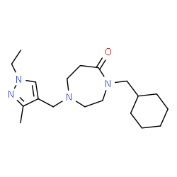 ChemSpider 2D Image | 4-(Cyclohexylmethyl)-1-[(1-ethyl-3-methyl-1H-pyrazol-4-yl)methyl]-1,4-diazepan-5-one | C19H32N4O