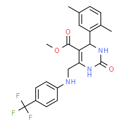 ChemSpider 2D Image | Methyl 4-(2,5-dimethylphenyl)-2-oxo-6-({[4-(trifluoromethyl)phenyl]amino}methyl)-1,2,3,4-tetrahydro-5-pyrimidinecarboxylate | C22H22F3N3O3