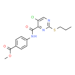 ChemSpider 2D Image | Methyl 4-({[5-chloro-2-(propylsulfanyl)-4-pyrimidinyl]carbonyl}amino)benzoate | C16H16ClN3O3S