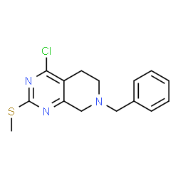 ChemSpider 2D Image | 7-benzyl-4-chloro-2-(methylthio)-5,6,7,8-tetrahydropyrido[3,4-d]pyrimidine | C15H16ClN3S