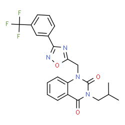 ChemSpider 2D Image | 3-Isobutyl-1-({3-[3-(trifluoromethyl)phenyl]-1,2,4-oxadiazol-5-yl}methyl)-2,4(1H,3H)-quinazolinedione | C22H19F3N4O3