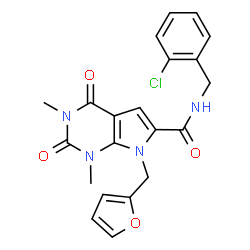 ChemSpider 2D Image | N-(2-Chlorobenzyl)-7-(2-furylmethyl)-1,3-dimethyl-2,4-dioxo-2,3,4,7-tetrahydro-1H-pyrrolo[2,3-d]pyrimidine-6-carboxamide | C21H19ClN4O4