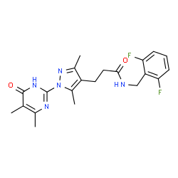 ChemSpider 2D Image | N-(2,6-Difluorobenzyl)-3-[1-(4,5-dimethyl-6-oxo-1,6-dihydro-2-pyrimidinyl)-3,5-dimethyl-1H-pyrazol-4-yl]propanamide | C21H23F2N5O2