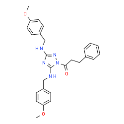ChemSpider 2D Image | 1-{3,5-Bis[(4-methoxybenzyl)amino]-1H-1,2,4-triazol-1-yl}-3-phenyl-1-propanone | C27H29N5O3