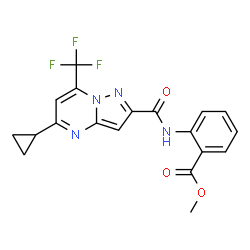 ChemSpider 2D Image | Methyl 2-({[5-cyclopropyl-7-(trifluoromethyl)pyrazolo[1,5-a]pyrimidin-2-yl]carbonyl}amino)benzoate | C19H15F3N4O3